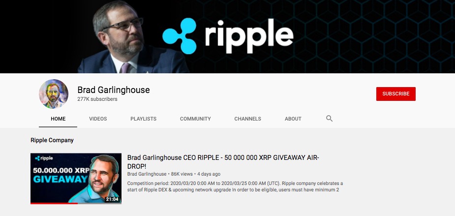 Злоумышленники призывают пользователей внести от 2000 до 500 000 Ripple XRP